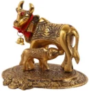 DvR ClicK Kamdhenu Cow & calf Brass Idol Decorative Showpiece  -  3 cm (Brass, Brown)