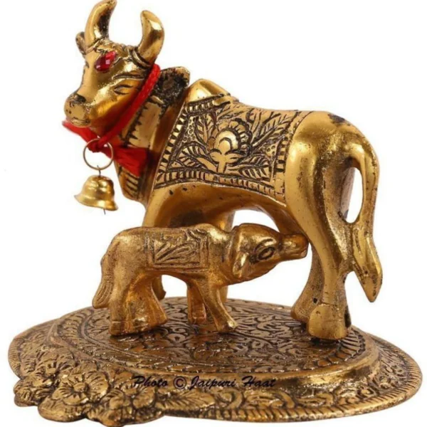 DvR ClicK Kamdhenu Cow & calf Brass Idol Decorative Showpiece  -  3 cm (Brass, Brown)