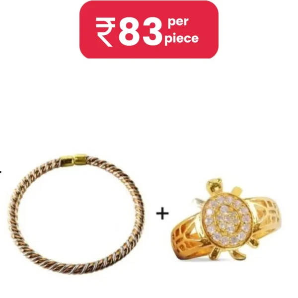 DvR ClicK Idol Bracelet Ashtdhatu Kada With Meru Ring ( Pack of 2 )