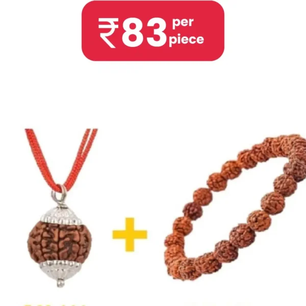 DvR ClicK Rudraksha Kada 5-MUKHI SILVER CAP & BRAECELET ( Pack of 2 )